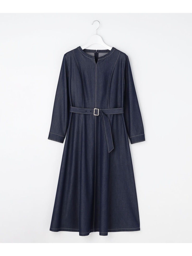 【SALE／20%OFF】シャンブレーベルテッド ワンピース ANY SIS S エニィスィス ワンピース・ドレス ワンピース ブルー ベージュ【RBA_E】【送料無料】[ Fashion]｜ANY SIS