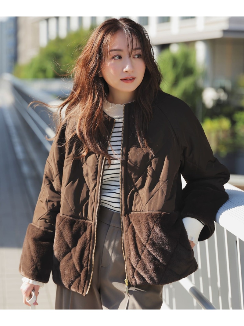 【SALE／40%OFF】フェイクファーコンビキルティング アウター ANY SIS エニィスィス ジャケット・アウター テーラードジャケット・ブレザー ブラウン ベージュ ブラック【RBA_E】【送料無料】[ Fashion]