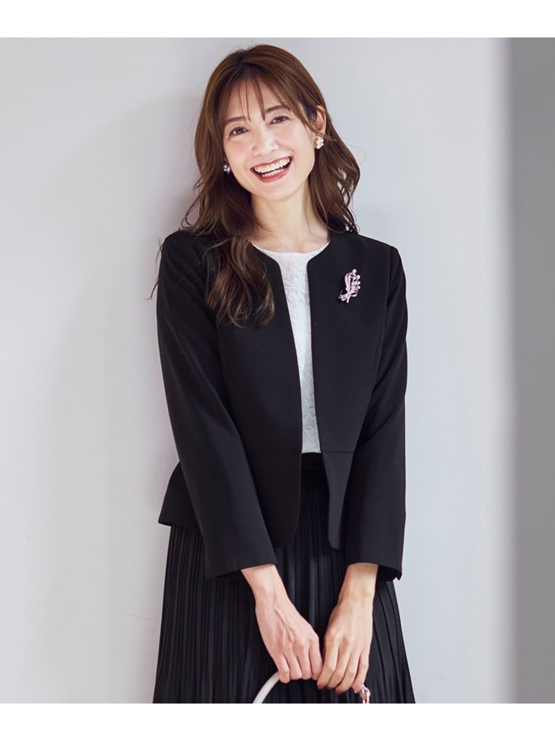 【洗える】セレモニーダブルクロス クルーカラー ジャケット ANY SIS エニィスィス ジャケット・アウター ノーカラージャケット ネイビー ブラック ベージュ【送料無料】[ Fashion]｜ANY SIS