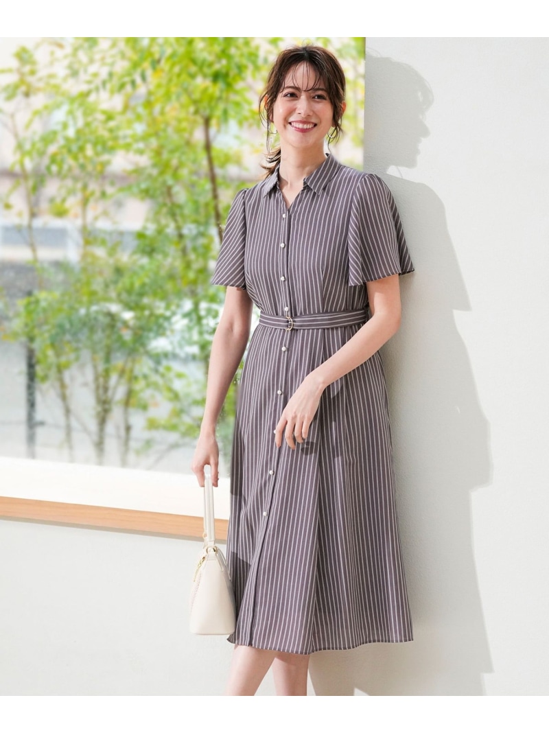 スムージーポリエステル ワンピース ANY SIS S エニィスィス ワンピース・ドレス シャツワンピース ブラウン ネイビー ブルー グリーン【送料無料】[ Fashion]