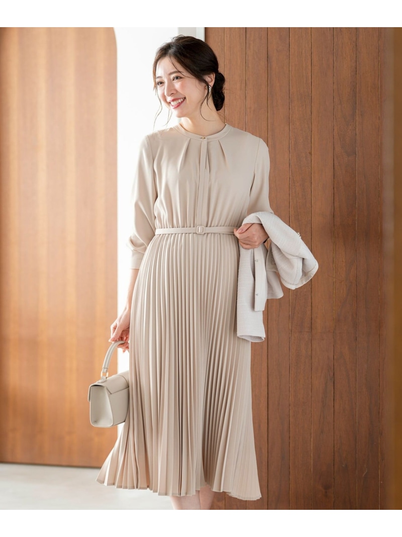 ノーブルプリーツ ワンピース ANY SIS L エニィスィス ワンピース・ドレス ドレス ネイビー ベージュ【送料無料】[ Fashion]