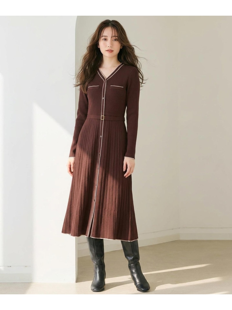【SALE／20%OFF】バイカラーデザインニット ワンピース ANY SIS エニィスィス ワンピース・ドレス ワンピース ブラウン ネイビー【RBA_E】【送料無料】[ Fashion]｜ANY SIS