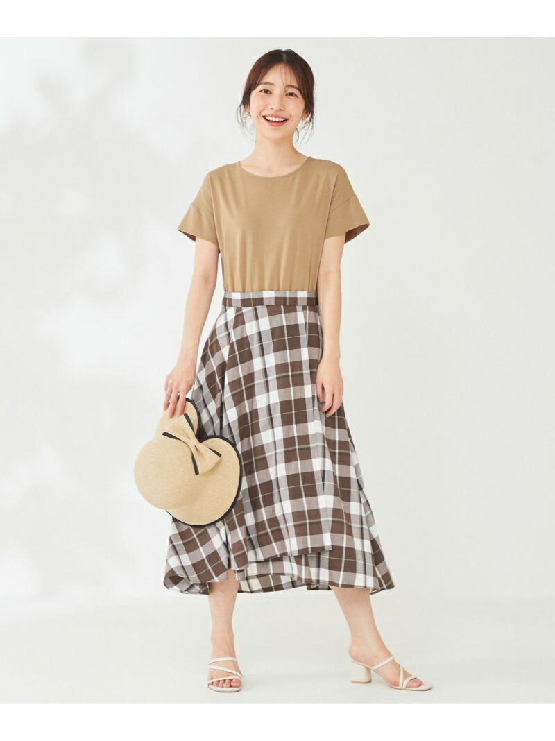 洗える チェック柄ドッキング ワンピース Any Sis エニィスィス ワンピース シャツワンピース ブラック ブラウン 送料無料 Rakuten Fashion Magicpete Net