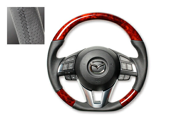 REAL ガングリップステアリング ブラウンウッド ブラックユーロステッチ MAZDA アテンザ(GJ系)|エニタイム