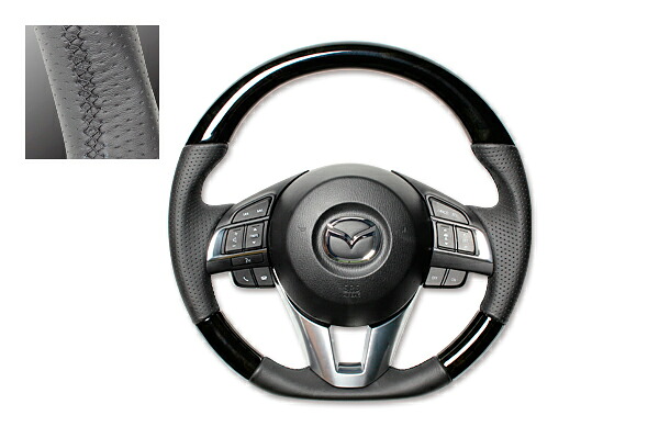 REAL ガングリップステアリング ブラックウッド ブラックユーロステッチ CX-5(KE)・CX-3前期(DK)・アクセラ前期(BM/BY)・デミオ前期(DJ)|エニタイム
