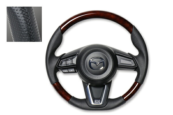 REAL ガングリップステアリング ブラウンウッド ブラックユーロステッチ CX-5(KF)・CX-3後期(DK)・アクセラ後期(BM/BY)・デミオ後期(DJ)|エニタイム