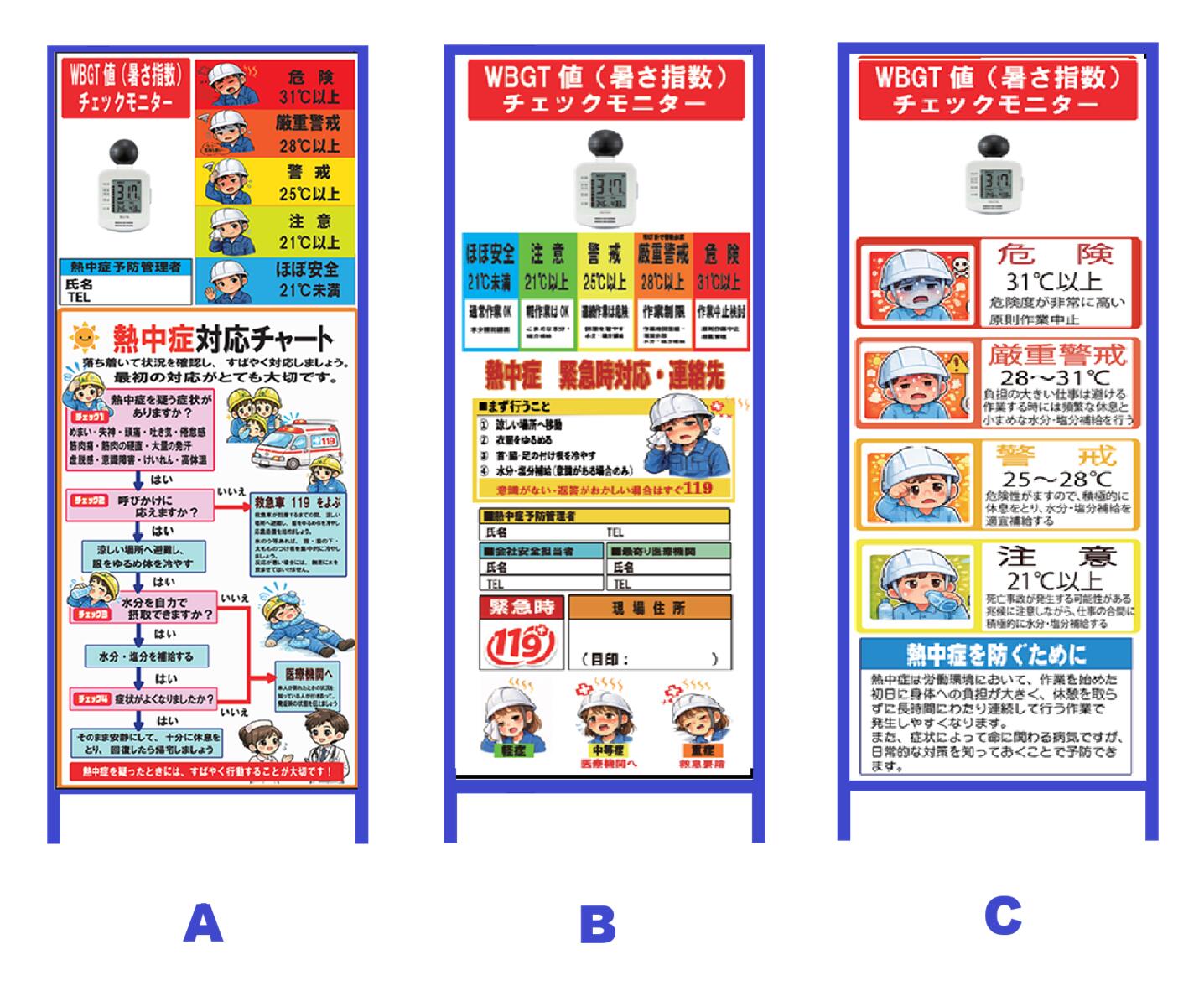 暑さ打つ手 工事一こま貼り出し 暑さ打つ手目じるし 防じん・雨合羽 黒球意気ごみ目ざまし時計付 WBGT相応う 550×1400(自主独往鉄枠付き添い人）書きあらわす認知的内容選べます【大型商いもの・人間宅送りとどける不可】