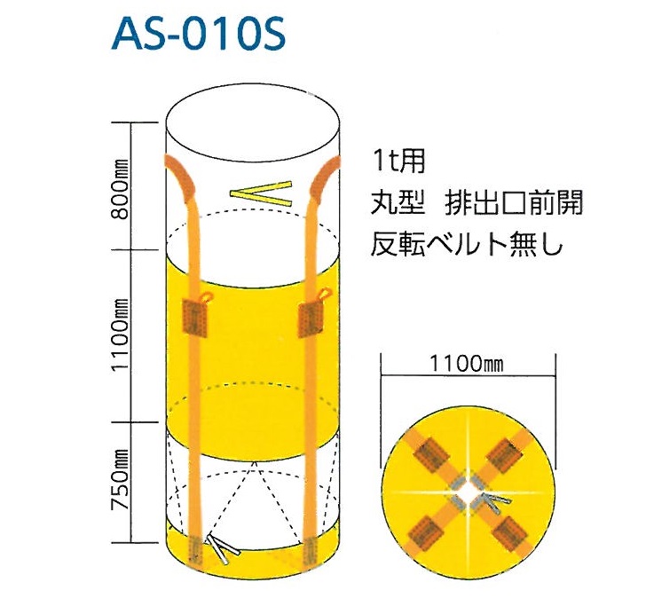 ワンウエイコンテナバッグ（１トン土のう）　　丸型　全開排水口つき　AS-010S　１０枚セット｜安全・サイン8