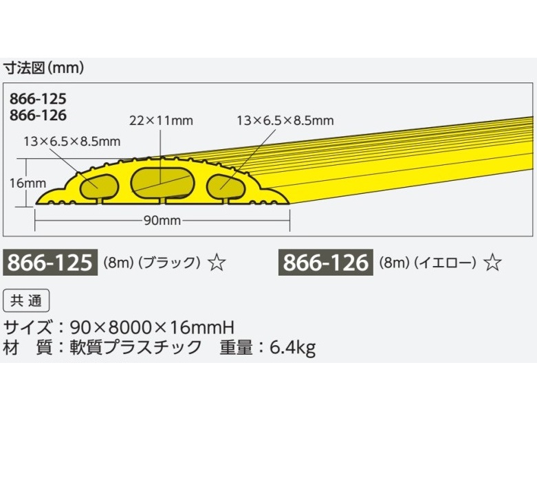 ソフトカラープロテクター　床用ケーブル保護システム　L=8m【大型商品・個人宅配送不可】｜安全・サイン8