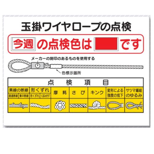玉掛ワイヤーロープの点検色 　表示板 図入り 　53-G【大型商品・個人宅配達不可】