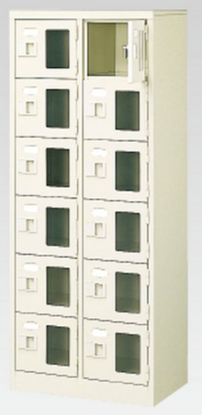 12人用シューズボックス(窓付き)(中棚なし)(鍵付き)(6段×2列) 【地域限定送料無料】 /MI-BST2-6WMXK(N)