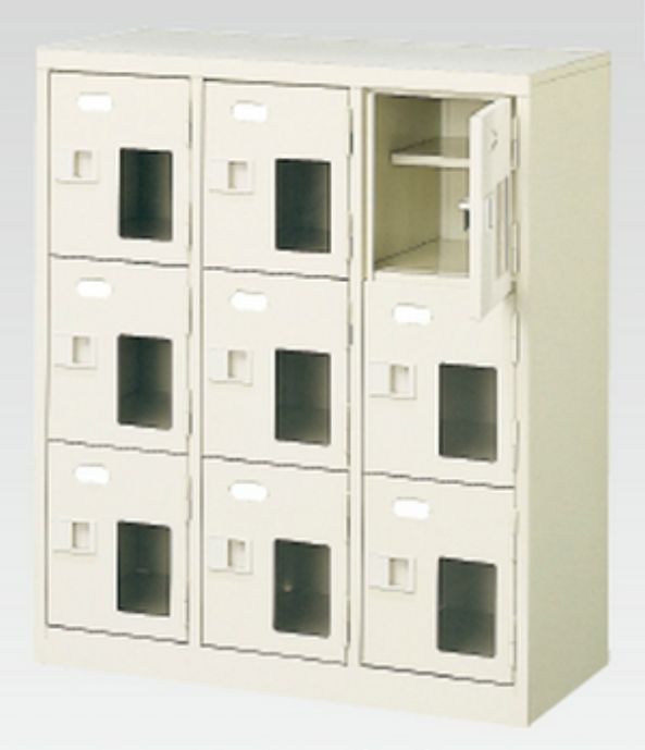 9人用シューズボックス(窓付き)(中棚付き)(鍵付き)(3段×3列) 【地域限定送料無料】 /MI-BST3-3HMXK(N)