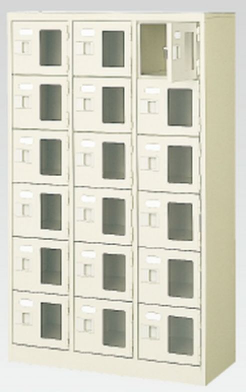 18人用シューズボックス(窓付き)(中棚なし)(鍵付き)(6段×3列) 【地域限定送料無料】 /MI-BST3-6WMXK(N)