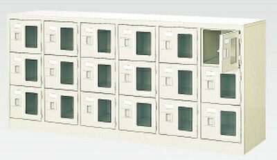 18人用シューズボックス(窓付き)(中棚なし)(鍵付き)(3段×6列) 【地域限定送料無料】 /MI-BST6-3WMXK(N)