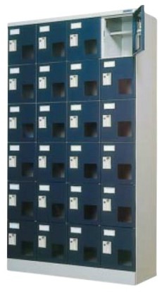 24人用ロッカー ｽﾎﾟｰﾂﾀｲﾌﾟ 窓付き添い人合鍵式 ｼﾘﾝﾀﾞｰ錠 4列×6段 /TO-SPSW-24