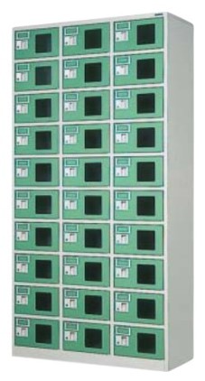 30人用ロッカー ｽﾎﾟｰﾂﾀｲﾌﾟ 窓付き添い人合鍵式 ｼﾘﾝﾀﾞｰ錠 3列×10段 /TO-WEL-30310N