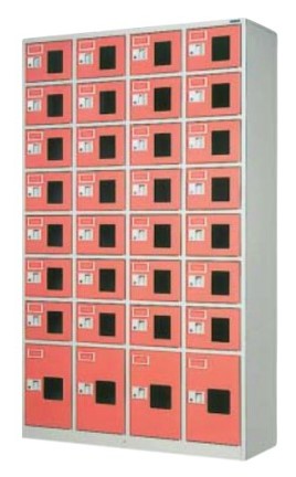 32人用二人組ロッカー ｽﾎﾟｰﾂﾀｲﾌﾟ 窓付き添い人合鍵式 ｼﾘﾝﾀﾞｰ錠 4列×8段 /TO-WEL-3248NSL