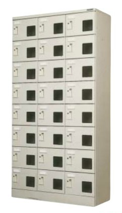 24人用ロッカー ｽﾎﾟｰﾂﾀｲﾌﾟ 窓付き添い人合鍵式 ｼﾘﾝﾀﾞｰ錠 3列×8段 /TO-SPSW-2438