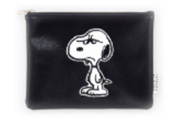 市場 スヌーピー ウッドストック Snoopy ブラック アニメ ピーナッツ すぬーぴー フラットポーチ キャラクター 黒