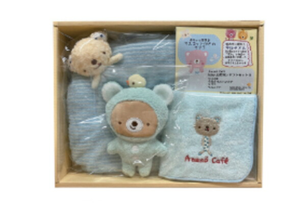 日本製　アナノカフェ　Anano Cafe　ベビー出産祝いギフトセットB　ブルー　青　ベア　くま　動物　マスコット　まくら　ハンドタオル　赤ちゃん　ベビー　ギフト　出産祝い　プレゼント　雑貨　グッズ　かわいい