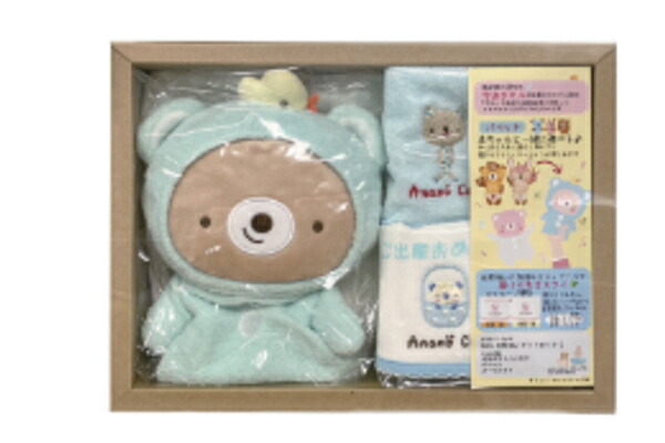 日本製　アナノカフェ　Anano Cafe　ベビー出産祝いギフトセットC　ブルー　青　ベア　くま　動物　アニマル　ハンドパペット　スタイ　タオル　赤ちゃん　ベビー　ギフト　出産祝い　プレゼント　雑貨　グッズ　かわいい
