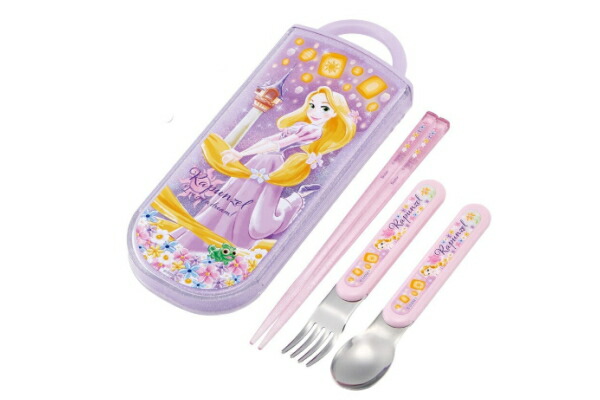 【送料無料】　　【日本製】　　ディズニープリンセス　抗菌食洗機対応スライド式トリオセット塔の上のラプンツェル　姫　映画　おはし　スプーン　フォーク　食器　食事　遠足　アウトドア　子供　キッズ　雑貨　グッズ　かわいい画像
