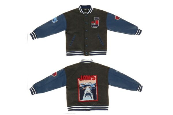 ジョーズ JAWS スタジャンL ブルー 青 バックシャーク 映画 アウター ジャンパー 服 レディース メンズ 男女兼用 ファッション 雑貨 グッズ かわいい|AOIデパート