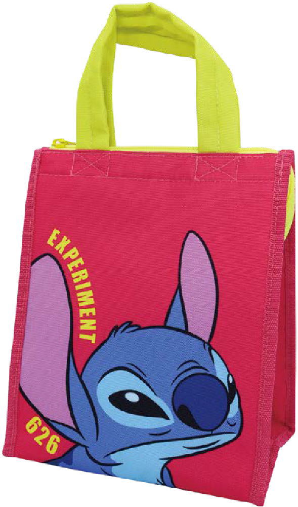 【送料無料】　　ディズニーキャラクター　ランチバッグスクエアM　ピンク　スティッチ　リロアンドスティッチ　映画　アニメ　かばん　カバン　鞄　弁当入れ　ランチボックス　収納　遠足　アウトドア　雑貨　グッズ　かわいい画像