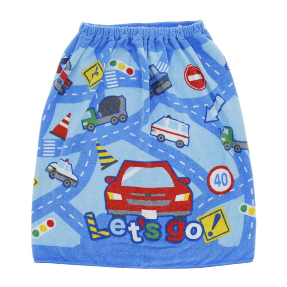 【送料無料】　　サンハート　SUN HEART　60丈巻きタオルあっちこっちドライブ　くるま　のりもの　バスタオル　たおる　ラップタオル　スナップ付き　ボタン付き　お風呂　プール　海　男の子　子供　キッズ　雑貨　グッズ　かわいい画像