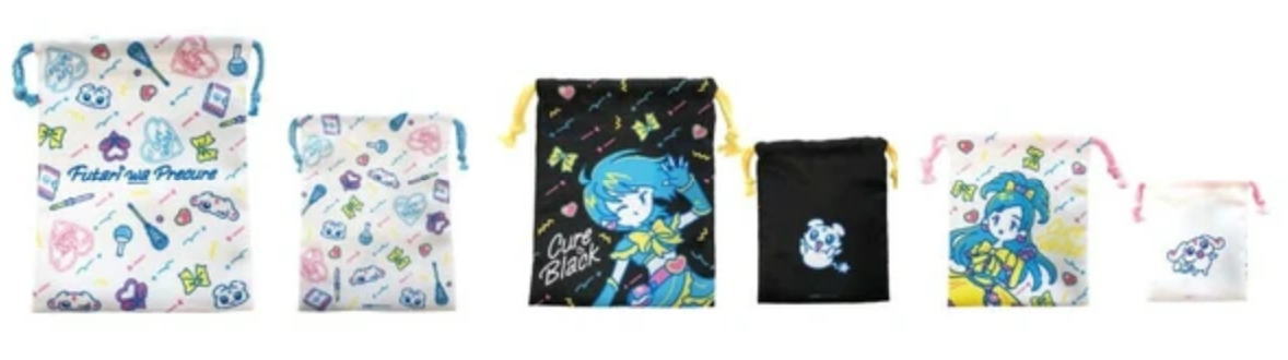 ふたりはプリキュア　3P巾着キュアブラック　キュアホワイト　プリキュア　アニメ　映画　ポーチ　ケース　小物入れ　袋　収納　3個入り　3個セット　お出かけ　アウトドア　雑貨　グッズ　かわいい画像