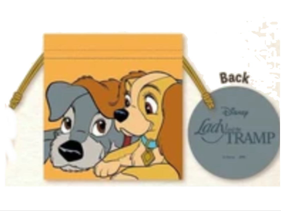 【送料無料】　日本製　ディズニーキャラクター　巾着M　わんわん物語　アニメ　映画　ポーチ　ケース　小物入れ　袋　収納　子供　キッズ　お出かけ　アウトドア　雑貨　グッズ　かわいい画像