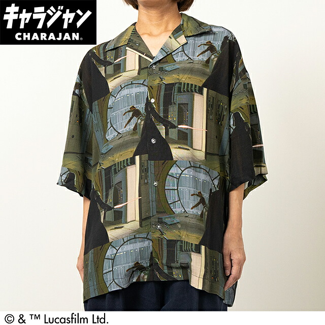 【送料無料】　STAR WARS　スター・ウォーズ　アロハシャツM　ファイティングシーン　映画　トップス　シャツ　服　レディース　女性　メンズ　男性　兼用　ファッション　雑貨　グッズ　かわいい