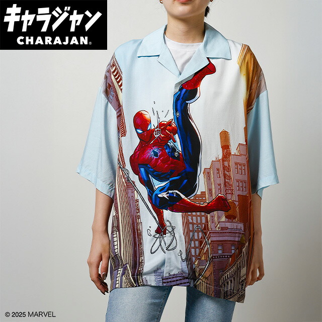 【送料無料】　マーベルキャラクター　アロハシャツM　マイヒーロー　スパイダーマン　アメコミ　ヒーローズ　アニメ　映画　トップス　シャツ　服　レディース　女性　メンズ　男性　兼用　ファッション　雑貨　グッズ　かわいい