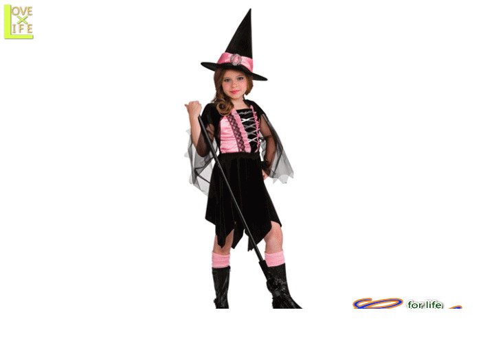 グラマー ウィッチキッズ　魔女　魔術師　魔法使い　仮装　ハロウィン　黒のベースに光沢のあるピンクがキュートな魔女♪☆AOIコレクションのコスプレ♪コスプレ　衣装　コスチューム　　 　大