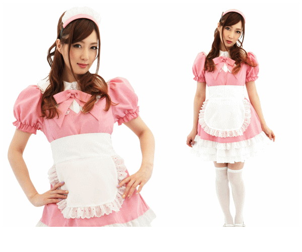 マカロン メイドメイド　ウェイトレス　店員　仮装　コスプレ　ギャザーたっぷりの贅沢仕立てなスイーツ系メイド服☆AOIコレクションのコスプレ♪コスチューム　　大
