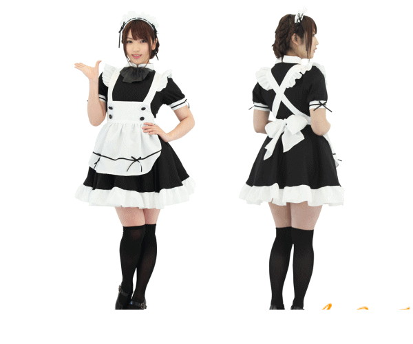 レディ　H01(G)27BK　クラシカルメイドメイド　家政婦　ハロウィン　ロリータ　ウェストのボタンやカチューシャがキュートな仕上がり AOIコレクションコスプレシリーズコスプレ　衣装　仮装　イベント　コスチューム　大