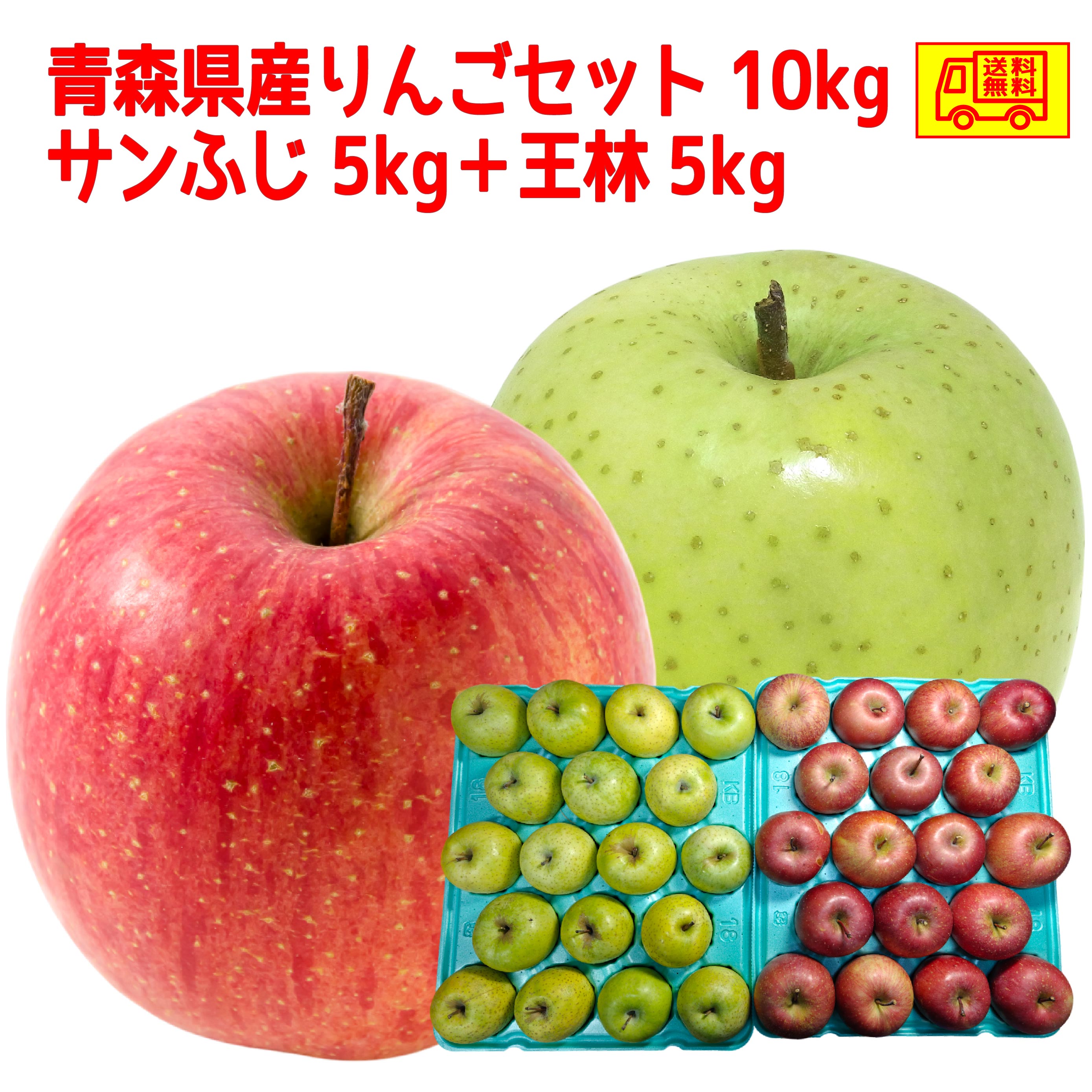青森県産　りんご　訳あり　スマートフレッシュ　10kgセット　王林5kg12-25玉程度、サンふじ5kg12-25玉程度