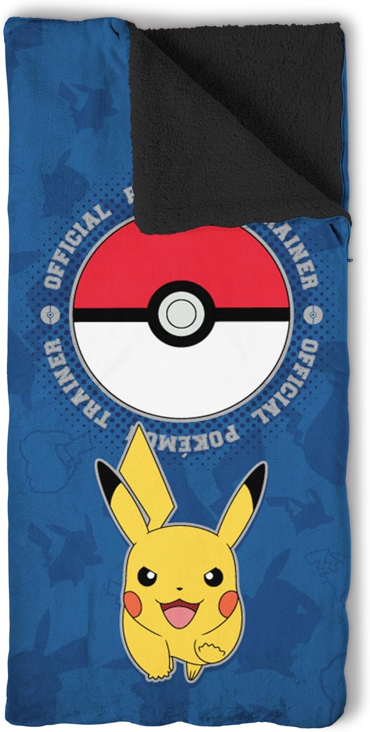ポケモン ピカチュウ スランバーバッグ キッズ用 シェルパ寝袋 70.6×142cm 2WAY ファスナー付き 折りたたみ お昼寝 お泊まり用 ごっこ遊び ままごと おもちゃ 誕生日 クリスマス 女の子 男の子 【並行輸入品】Pikachu