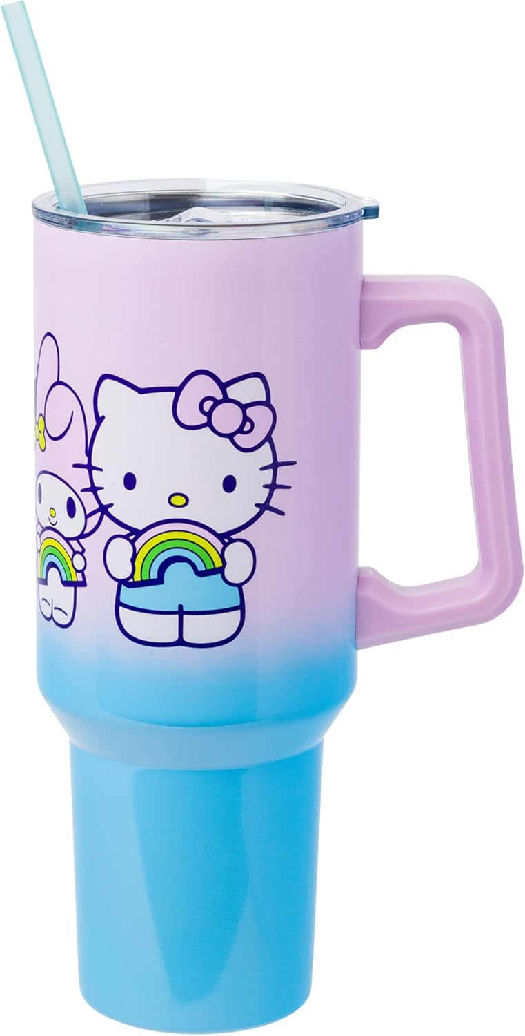 ハローキティ＆フレンズ タンブラー 40oz 約1.2L ステンレス ストロー付き ハンドル付き 保温保冷 カップホルダー対応 サンリオ マイメロ クロミ ポムポムプリン 水筒 ごっこ遊び ままごと おもちゃ 誕生日 クリスマス 女の子 男の子 【並行輸入品】Sanrio Hello Kitty