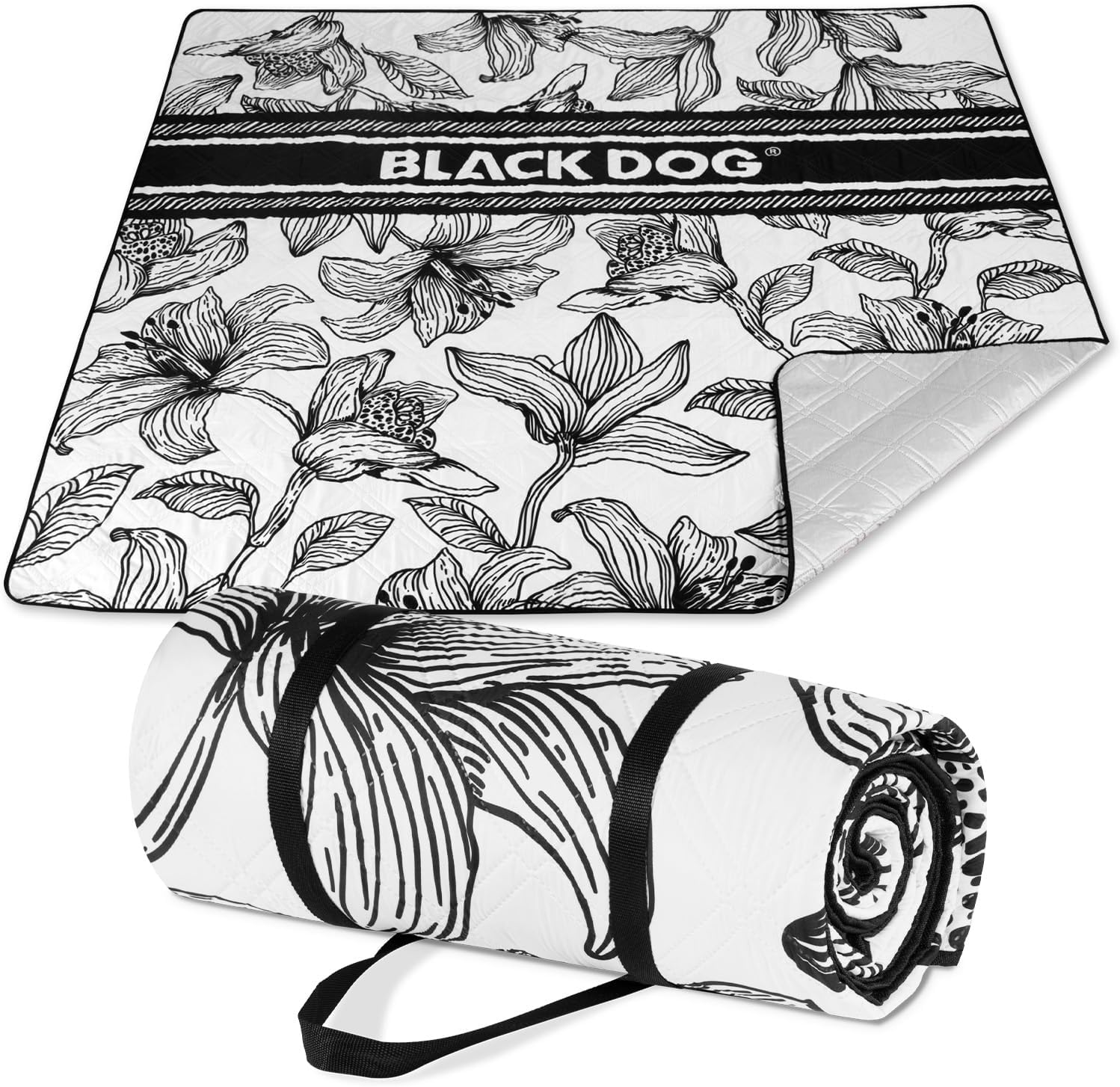 BLACKDOG レジャーシート 200×200cm 表面防撥水 裏面防水 200g綿充填 厚手 テントマット インナーシート 一体型で携帯便利 オリジナルデザイン (花結び)