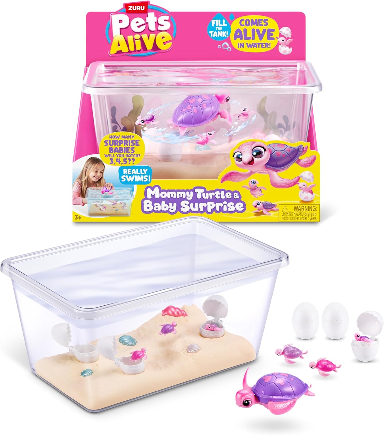 ZURU Pets Alive マミータートル サプライズ ロボット トイペット 亀 卵から赤ちゃんガメが孵化 泳ぐ＆歩くアクション付き ギフトに最適 3歳以上 おもちゃ ごっこ遊び ままごと おもちゃ 誕生日 クリスマス 女の子 男の子【並行輸入品】