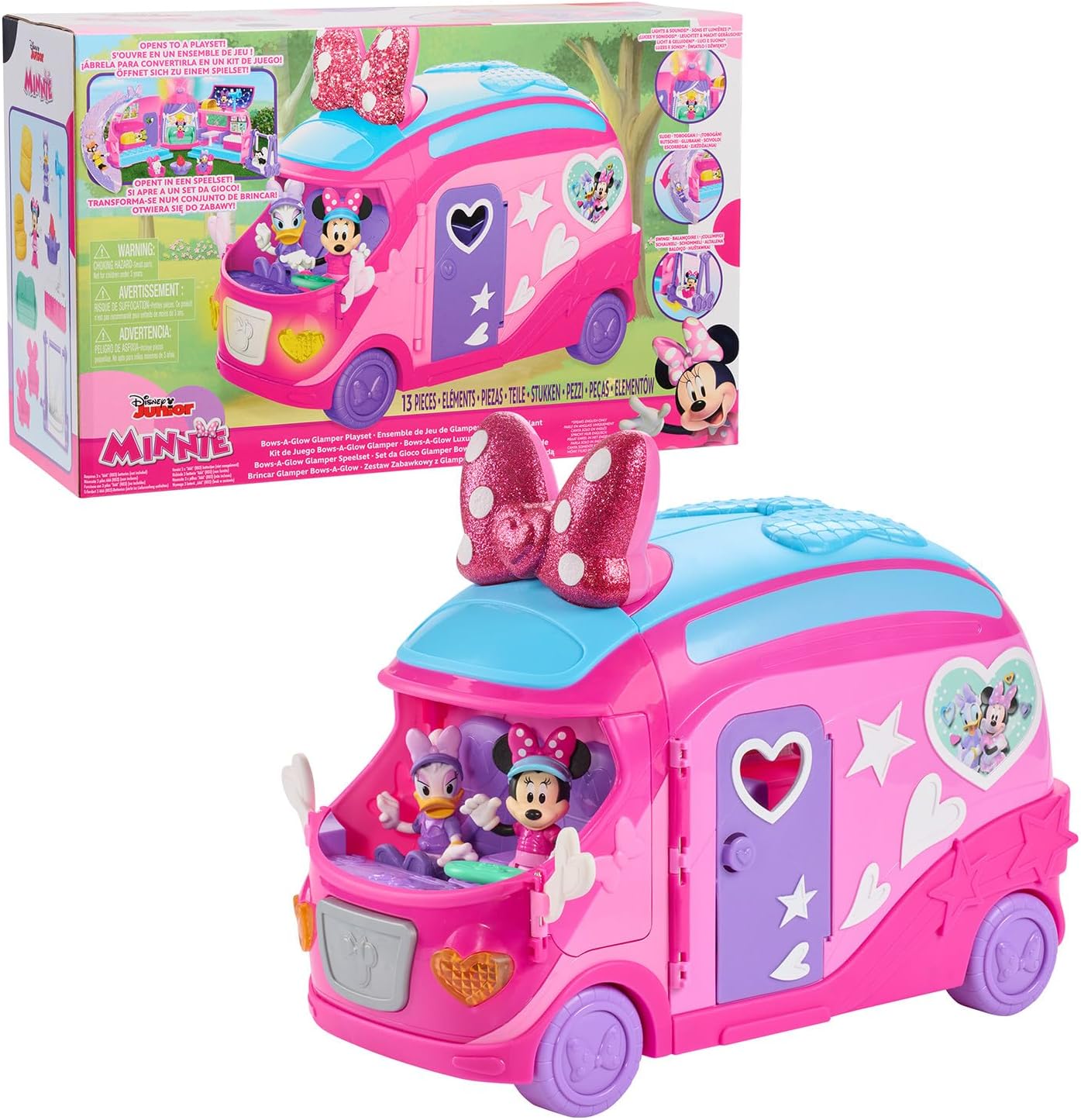 ディズニー ミニーマウス グランパー プレイセット ライト&サウンド付き キャンピングカー 13ピース ミニー&デイジー フィギュア付き 幼ごっこ遊び ままごと おもちゃ 誕生日 クリスマス 女の子 男の子 Minnie Mouse Bows-A-Glow Rolling Glamper【並行輸入品】
