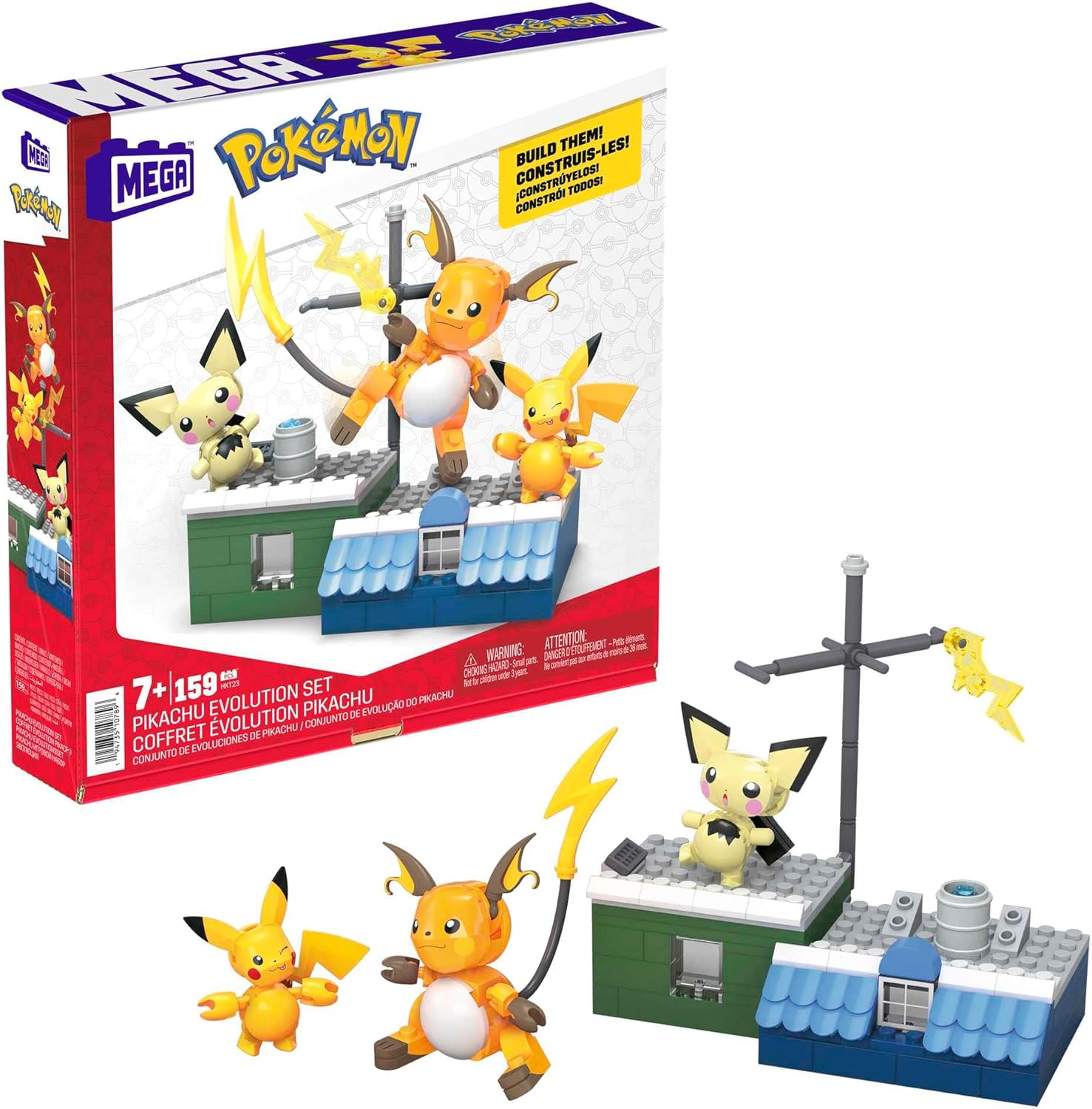 メガポケモン ピカチュウ進化セット 組み立てフィギュア｜159ピース 可動3体 バトルエフェクト付き｜ピチュー ピカチュウ ライチュウ ごっこ遊び ごっこ遊び ままごと おもちゃ 誕生日 クリスマス 女の子 男の子【並行輸入品】MEGA Pok・・mon Action Figure Building Toys