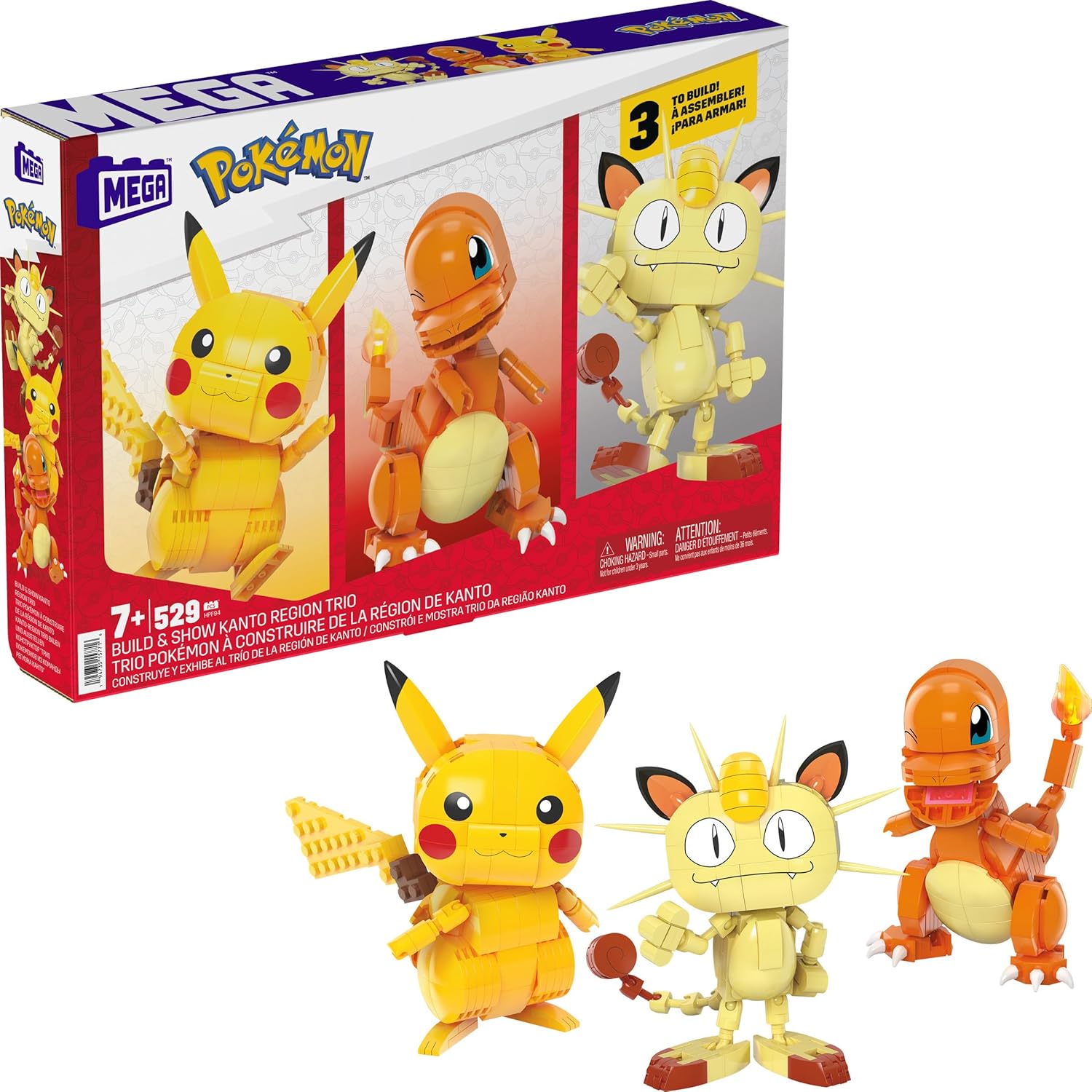 メガポケモン カントー地方トリオ 組み立てフィギュア｜529ピース 可動3体｜ピカチュウ ヒトカゲ ニャース ごっこ遊び ごっこ遊び ままごと おもちゃ 誕生日 クリスマス 女の子 男の子【並行輸入品】MEGA Pok・・mon Building Toys Set Kanto Region Trio
