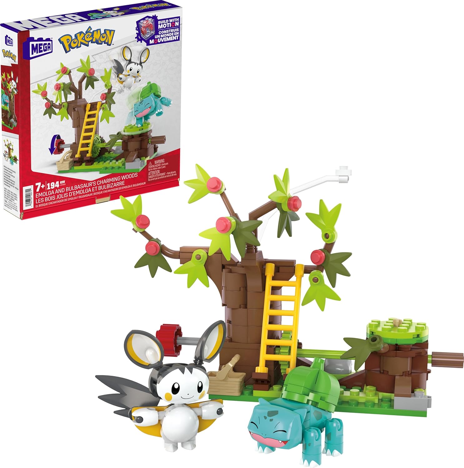 メガ ポケモン エモンガ フシギダネ チャーミングウッズ 組み立てセット｜194ピース モーションブリック 可動2体 アドベンチャービルダー対応 ごっこ遊び ままごと おもちゃ 誕生日 クリスマス 女の子 男の子【並行輸入品】MEGA Pok・・mon Building Toys Set