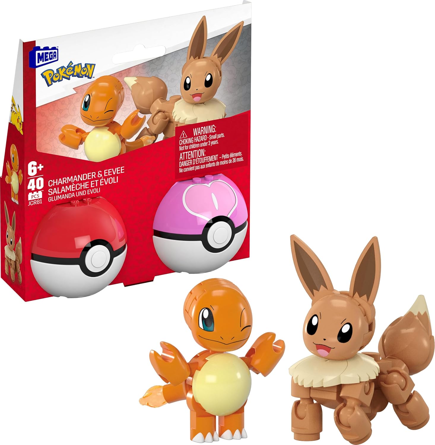 メガ ポケモン モンスターボール2個パック ヒトカゲ＆イーブイ 組み立てフィギュア｜40ピース 可動2体 7歳以上 ごっこ遊び ままごと おもちゃ 誕生日 クリスマス 女の子 男の子【並行輸入品】MEGA Pok・・mon Action Figure Building Toys Set