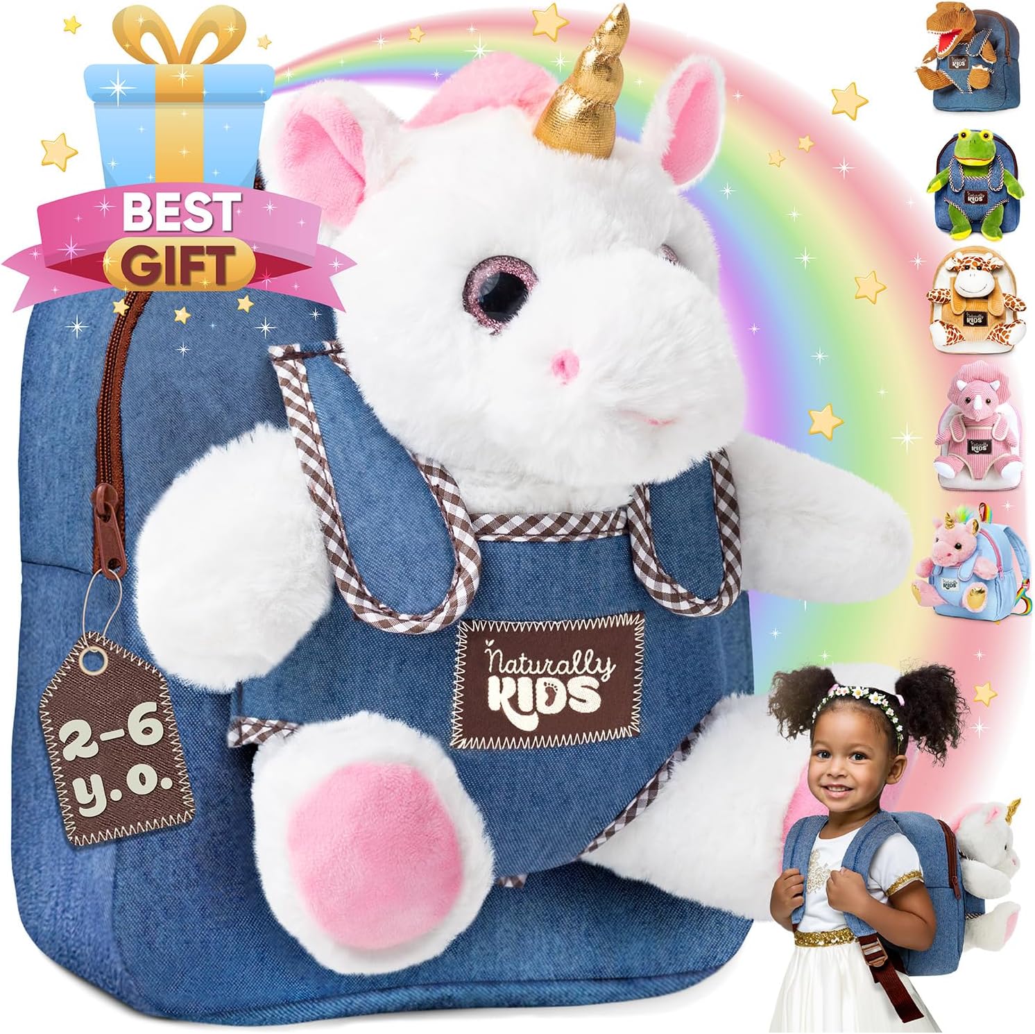 Naturally KIDS ユニコーン ぬいぐるみ付き 幼児用バックパック｜2～5歳 女の子 男の子 キッズ リュック ごっこ遊び ままごと おもちゃ 誕生日 クリスマス 女の子 男の子【並行輸入品】 Naturally KIDS Toddler Backpack w Unicorn Toys