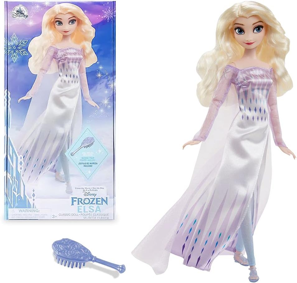 ディズニーストア エルサ クラシックドール 11インチ｜アナと雪の女王2｜成型ブラシ付き プリンセス人形 ごっこ遊び ままごと おもちゃ 誕生日 クリスマス 女の子 男の子【並行輸入品】Disney Store Official Disney Princess Classic Doll (Elsa from Frozen 2)