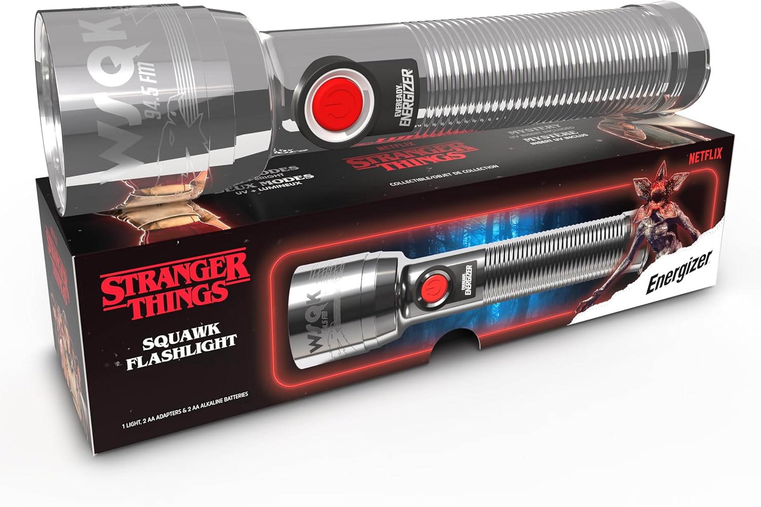 エナジャイザー ストレンジャー・シングス スクワーク レトロ LED 懐中電灯 限定版 250ルーメン 防水 耐衝撃 UVモード搭載 公式ライセンス ごっこ遊び ままごと おもちゃ 誕生日 クリスマス 女の子 男の子【並行輸入品】Stranger Things Squawk Retro LED Flashlight