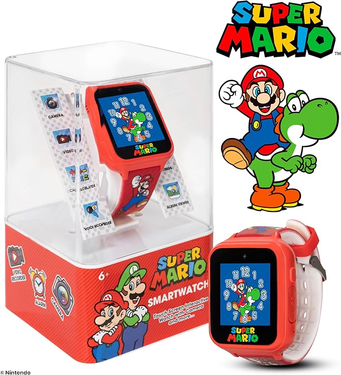 スーパーマリオ キッズ インタラクティブ スマートウォッチ カメラ付き カスタムウォッチフェイス搭載 子ども用 腕時計 ごっこ遊び ままごと おもちゃ 誕生日 クリスマス 女の子 男の子【並行輸入品】Super Mario Kids Interactive Smartwatch